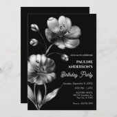 Zwart-wit bloem Verjaardag Kaart (Voorkant / Achterkant)