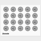 Zwart + wit bloemblaadjes Aum Mandala Art Ronde St Sticker (Vel)
