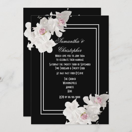 Zwart-wit bloemboeket moderne trouw kaart (Voorkant / Achterkant)