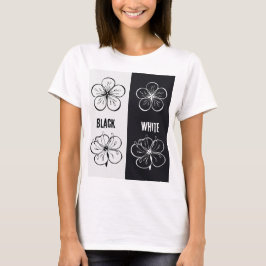 Zwart-Wit Bloemcontrast Kunst | Minimalistisch T-shirt