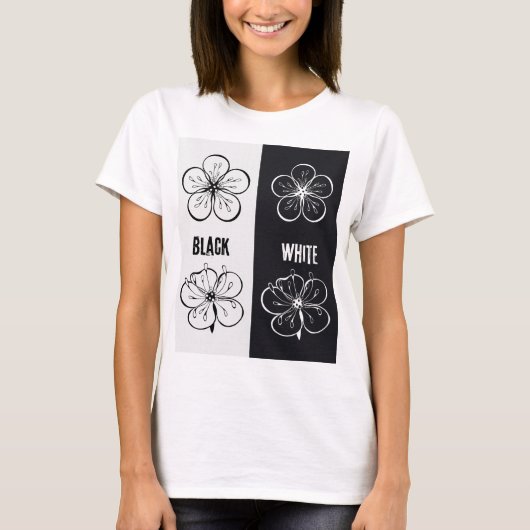 Zwart-Wit Bloemcontrast Kunst | Minimalistisch T-shirt (Voorkant)