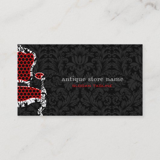 Zwart & Wit Bloemdamast met Antieke Stoel 2 Visitekaartje (Voorkant)