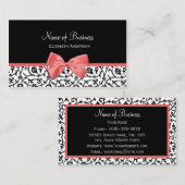 Zwart-wit bloemdamast met roze boog visitekaartje (Voorkant / Achterkant)