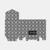 Zwart-wit bloemdamast monogramed bedankdoosjes (Uitgevouwen)