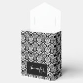 Zwart-wit bloemdamast monogramed bedankdoosjes (Geopend)