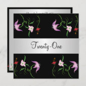 Zwart-wit Bloemen 21ste Verjaardagsfeest Kaart (Voorkant / Achterkant)