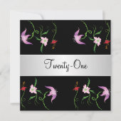 Zwart-wit  Bloemen 21ste Verjaardagsfeest Kaart (Voorkant)