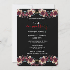 Zwart-wit bloemen 50ste huwelijksverjaardag kaart