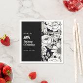 Zwart Wit Bloemen 80e Verjaardag Servet (Insitu)