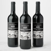 Zwart Wit Bloemen 80e Verjaardag Wijn Etiket (Flessen)