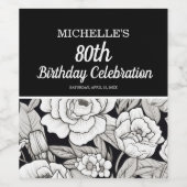 Zwart Wit Bloemen 80e Verjaardag Wijn Etiket (Enkel label)