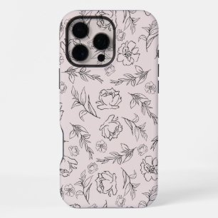 Zwart & Wit Bloemen Achtergrond patroon iPhone 16 Pro Max Hoesje