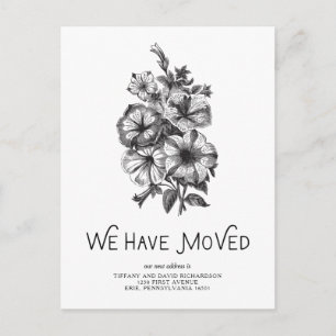 Zwart-wit Bloemen Adreswijziging Aankondigingskaart