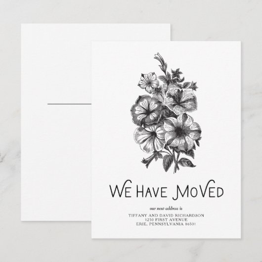 Zwart-wit  Bloemen | Adreswijziging Aankondigingskaart (Voorkant / Achterkant)
