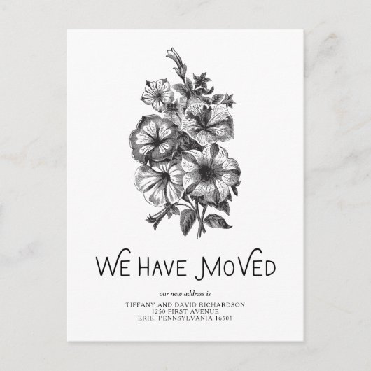 Zwart-wit  Bloemen | Adreswijziging Aankondigingskaart (Voorkant)
