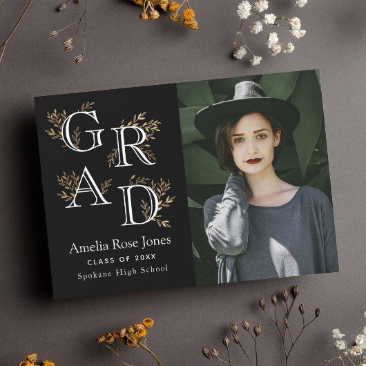 Zwart-wit Bloemen Afstuderen Foto Aankondiging