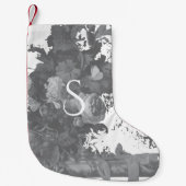 Zwart-wit bloemen artistiek gepersonaliseerd kleine kerstsok (Voorkant)