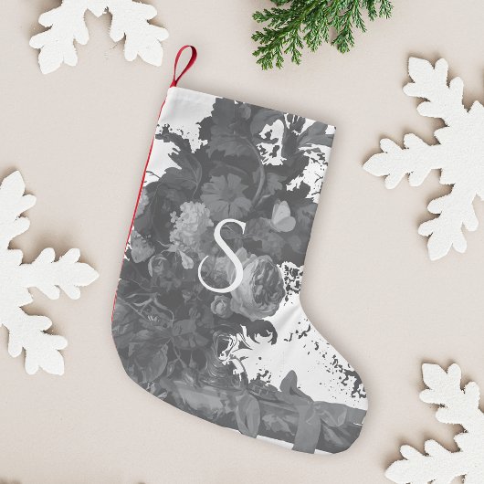 Zwart-wit bloemen artistiek gepersonaliseerd kleine kerstsok