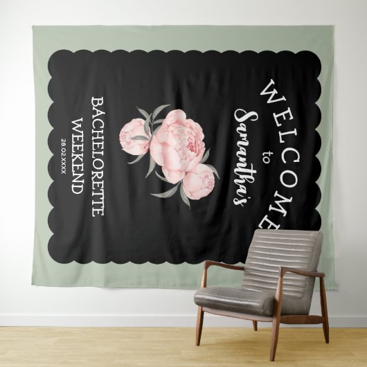 Zwart-wit Bloemen Bachelorette Party Wandkleed (In Situ (horizontaal))