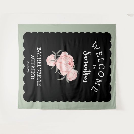 Zwart-wit Bloemen Bachelorette Party Wandkleed (Voorkant (horizontaal))