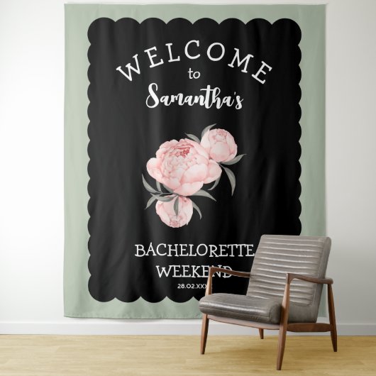 Zwart-wit Bloemen Bachelorette Party Wandkleed (In situ)