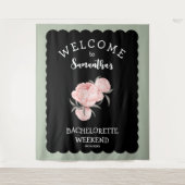 Zwart-wit Bloemen Bachelorette Party Wandkleed (Voorkant)