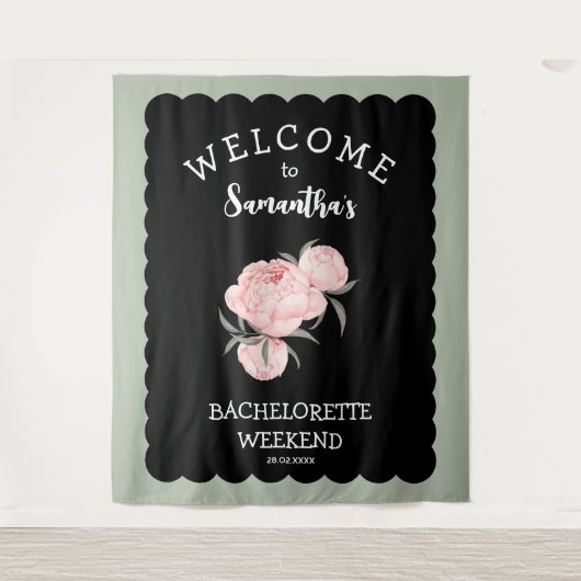 Zwart-wit Bloemen Bachelorette Party Wandkleed (Voorkant)