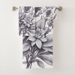 Zwart-wit bloemen bad handdoek
