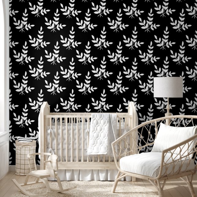 Zwart-wit bloemen behang (Kinderen)
