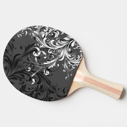 Zwart-wit Bloemen bloeien Tafeltennisbatje (Achterkant)