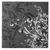 Zwart-wit Bloemen bloeien Tegeltje (Voorkant)