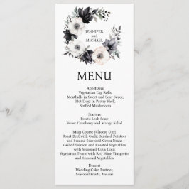 Zwart-wit Bloemen Bloemen Menu Huwelijksmenu