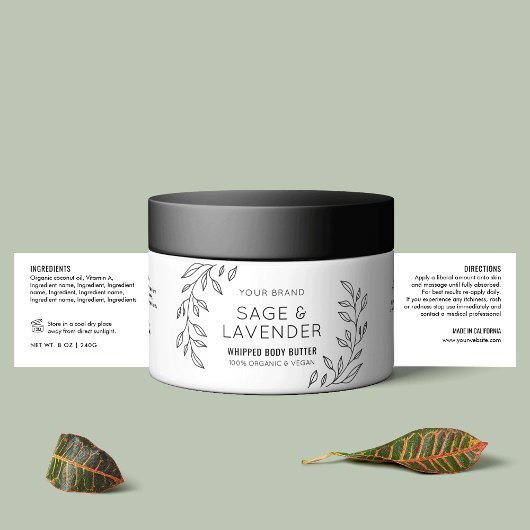 Zwart & Wit Bloemen Body Butter Jar Product Label Waterfles Etiket