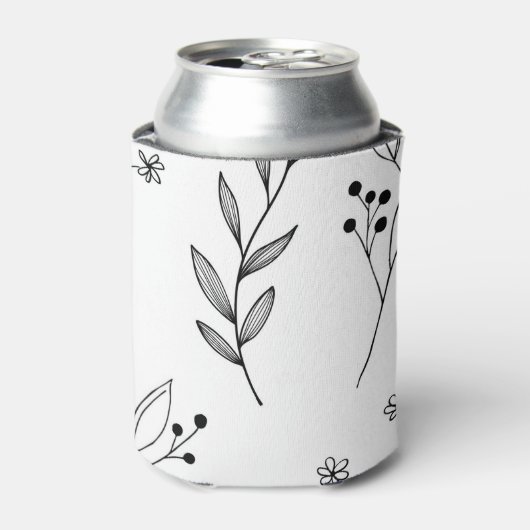 Zwart-wit Bloemen Boho Bruiloft Blikjeskoeler (Blikje Voorkant)