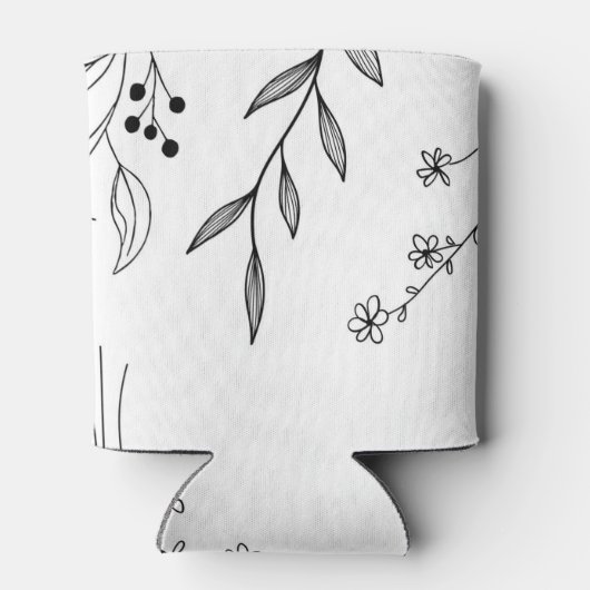 Zwart-wit Bloemen Boho Bruiloft Blikjeskoeler (Achterkant)