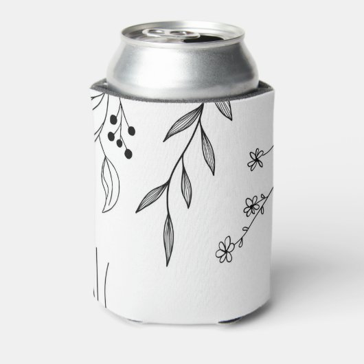 Zwart-wit Bloemen Boho Bruiloft Blikjeskoeler (Blikje Achterkant)