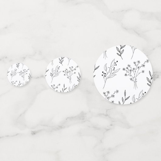 Zwart-wit Bloemen Boho Bruiloft Confetti (Achterkanten)