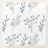 Zwart-wit Bloemen Boho Bruiloft Glazen Onderzetter (Voorkant)