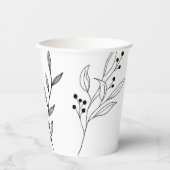 Zwart-wit Bloemen Boho Bruiloft Papieren Bekers (Voorkant)