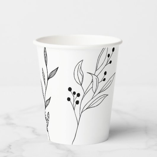 Zwart-wit Bloemen Boho Bruiloft Papieren Bekers (Voorkant)