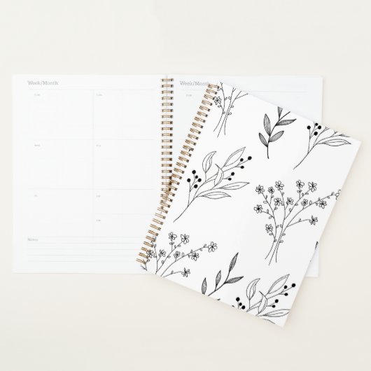 Zwart-wit Bloemen Boho Bruiloft Planner (Display)