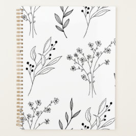 Zwart-wit Bloemen Boho Bruiloft Planner