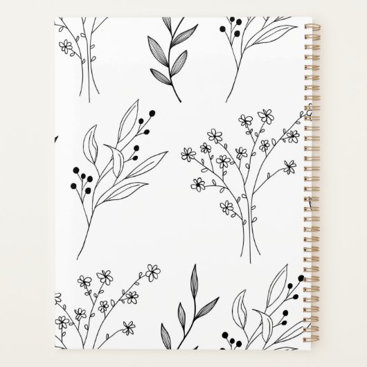 Zwart-wit Bloemen Boho Bruiloft Planner (Achterkant)
