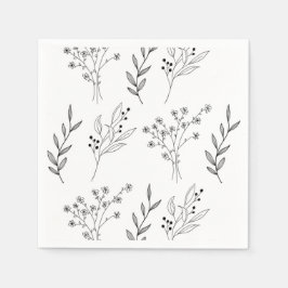 Zwart-wit Bloemen Boho Bruiloft Servet