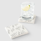 Zwart-wit Bloemen Boho Bruiloft Stenen Onderzetter (Zijkant)