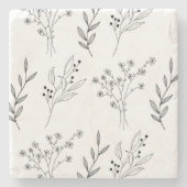 Zwart-wit Bloemen Boho Bruiloft Stenen Onderzetter (Voorkant)
