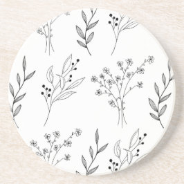 Zwart-wit Bloemen Boho Bruiloft Zandsteen Onderzetter