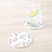 Zwart-wit Bloemen Boho Bruiloft Zandsteen Onderzetter (Zijkant)