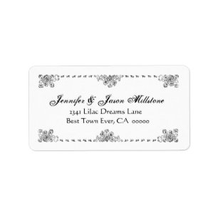 Zwart Wit  Bloemen Border Bruiloft Label