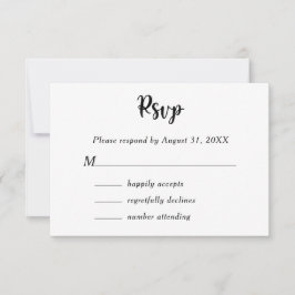 Zwart Wit Bloemen Botanisch Monogram Koppel Naam RSVP Kaartje